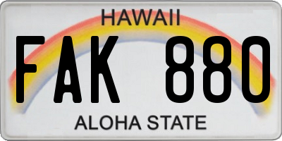 HI license plate FAK880