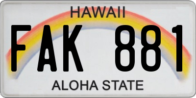 HI license plate FAK881