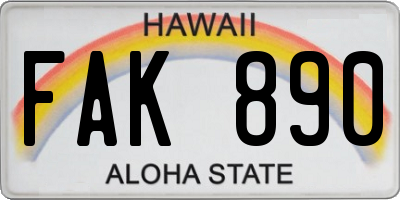 HI license plate FAK890