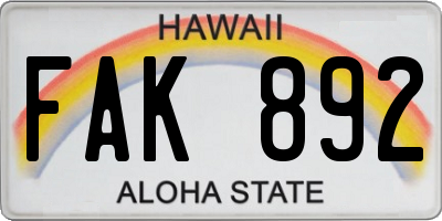 HI license plate FAK892