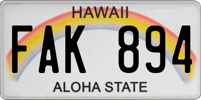 HI license plate FAK894
