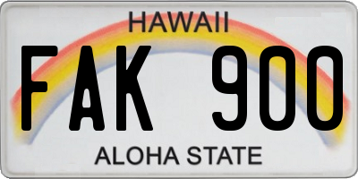 HI license plate FAK900
