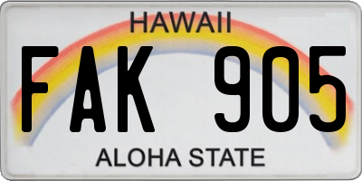 HI license plate FAK905