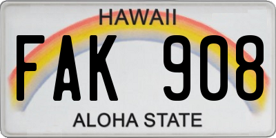 HI license plate FAK908