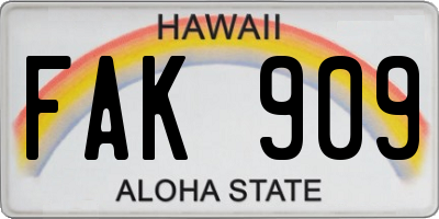 HI license plate FAK909