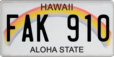 HI license plate FAK910
