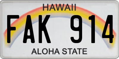 HI license plate FAK914