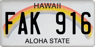 HI license plate FAK916
