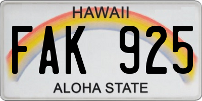 HI license plate FAK925