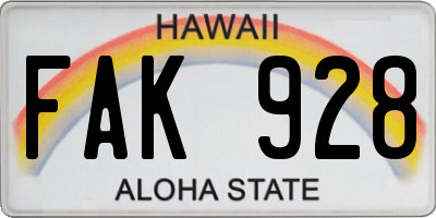 HI license plate FAK928