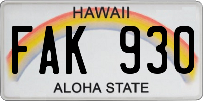 HI license plate FAK930