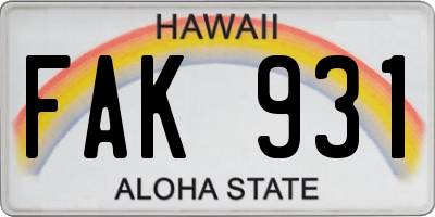 HI license plate FAK931