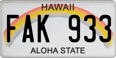 HI license plate FAK933