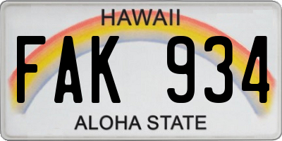 HI license plate FAK934