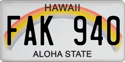 HI license plate FAK940