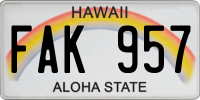 HI license plate FAK957