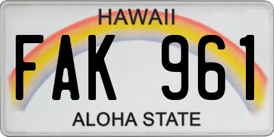 HI license plate FAK961
