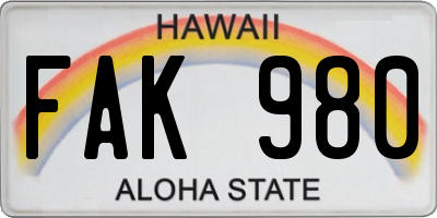 HI license plate FAK980