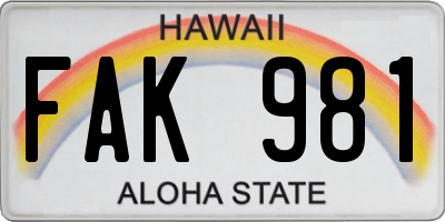 HI license plate FAK981