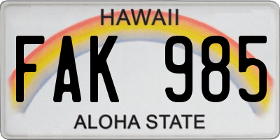 HI license plate FAK985