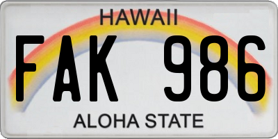 HI license plate FAK986