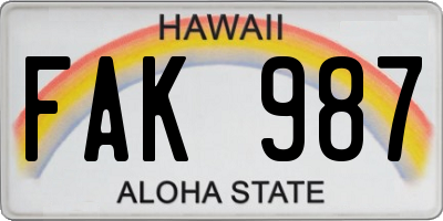 HI license plate FAK987