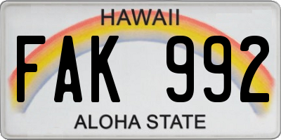 HI license plate FAK992