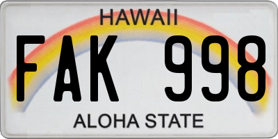 HI license plate FAK998