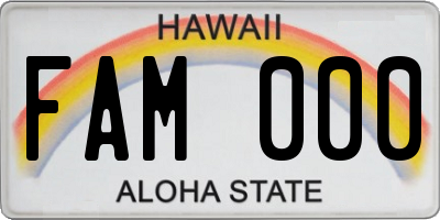 HI license plate FAM000