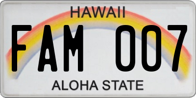 HI license plate FAM007
