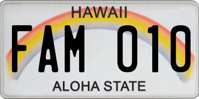 HI license plate FAM010