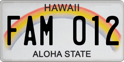 HI license plate FAM012