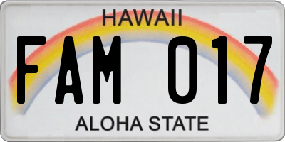 HI license plate FAM017