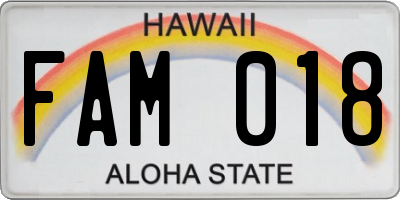 HI license plate FAM018