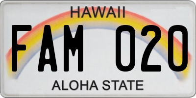 HI license plate FAM020