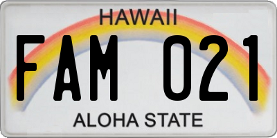 HI license plate FAM021