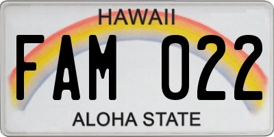 HI license plate FAM022