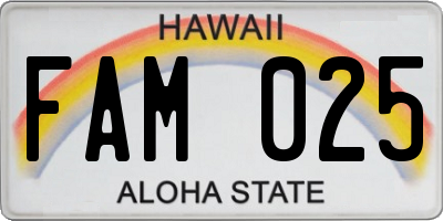 HI license plate FAM025
