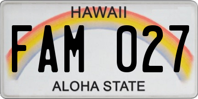 HI license plate FAM027