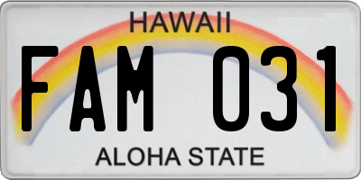 HI license plate FAM031