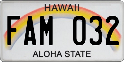 HI license plate FAM032