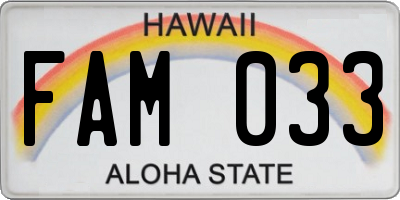 HI license plate FAM033