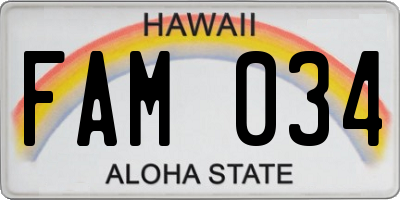 HI license plate FAM034