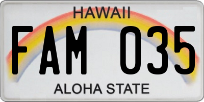 HI license plate FAM035