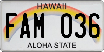 HI license plate FAM036