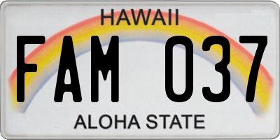 HI license plate FAM037