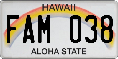 HI license plate FAM038