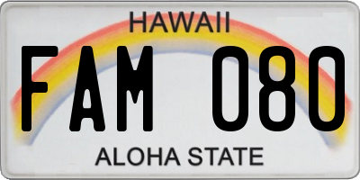 HI license plate FAM080
