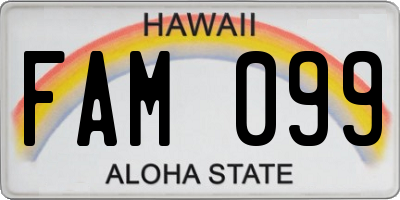 HI license plate FAM099