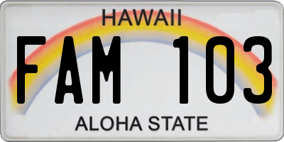 HI license plate FAM103